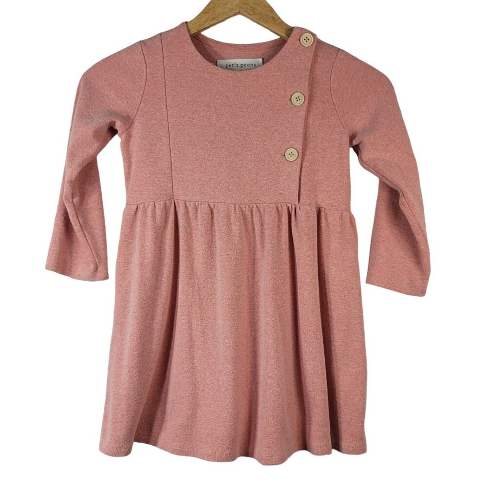 Petit Peony Girls Long Sleeve Dress Pink Size 6 Y Side Buttons Round Neck Cotton